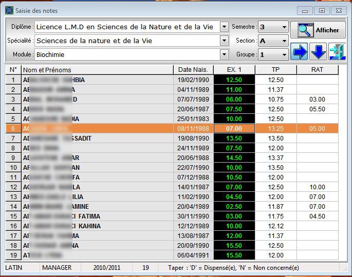 Saisie des notes